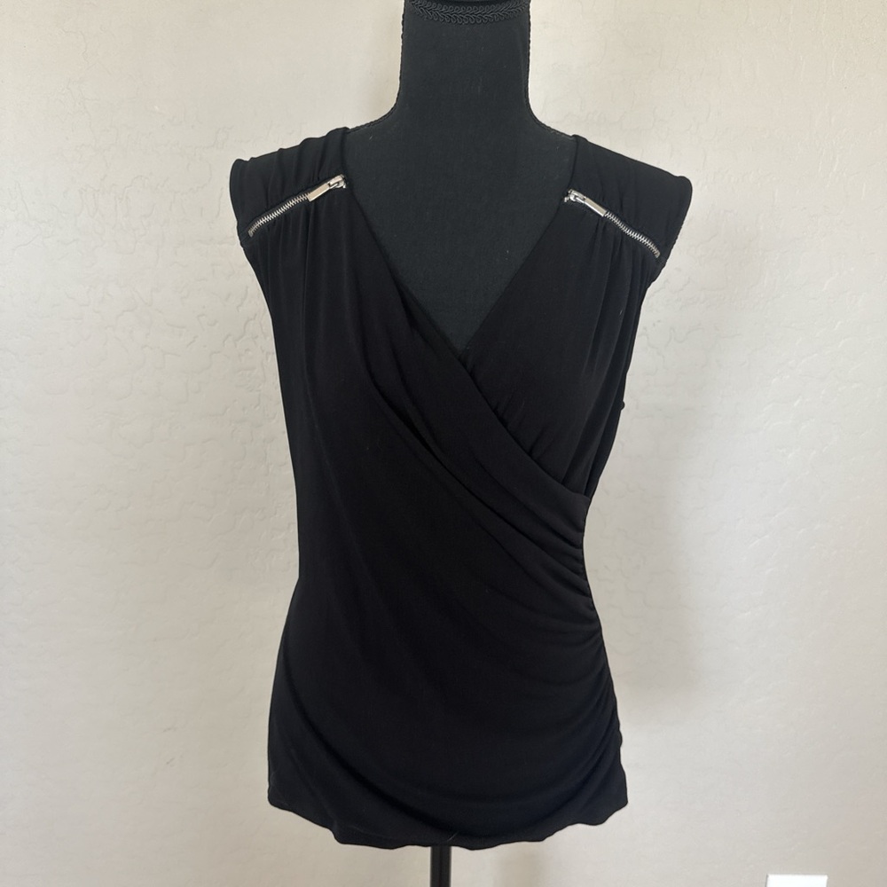 Nine West Elegant Black Sleeveless Top w Zipper Detail